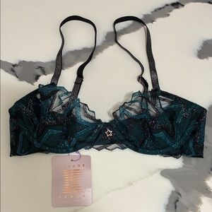 NWT Savage X Fenty Emerald and Black Lace Bra